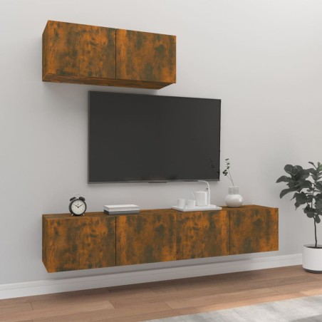 vidaXL Set de muebles de TV 3 pzas madera contrachapada roble ahumado