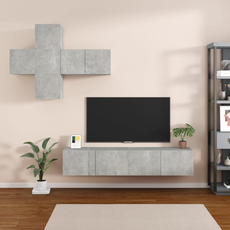 vidaXL Juego de mueble TV 7 piezas madera contrachapada gris hormigón vidaXL Juego de mueble TV 7 piezas madera contrachapada gris hormigón