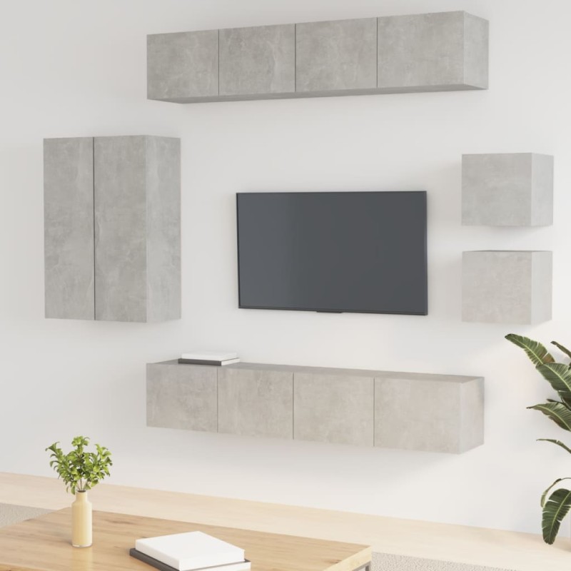 vidaXL Set de muebles de TV 8 pzas madera contrachapada gris hormigón