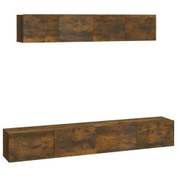 vidaXL Set de muebles de TV 4 pzas madera contrachapada roble ahumado