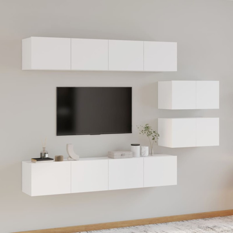 vidaXL Set de muebles para TV 6 piezas madera contrachapada blanco vidaXL Set de muebles para TV 6 piezas madera contrachapada blanco