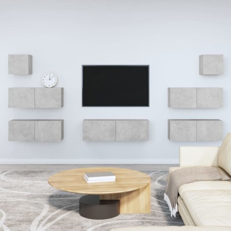 vidaXL Set de muebles de TV 7 pzas madera contrachapada gris hormigón