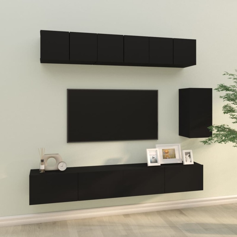 vidaXL Set de muebles para TV 6 piezas madera contrachapada negro vidaXL Set de muebles para TV 6 piezas madera contrachapada negro