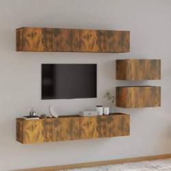 vidaXL Set de muebles de TV 6 pzas madera contrachapada roble ahumado