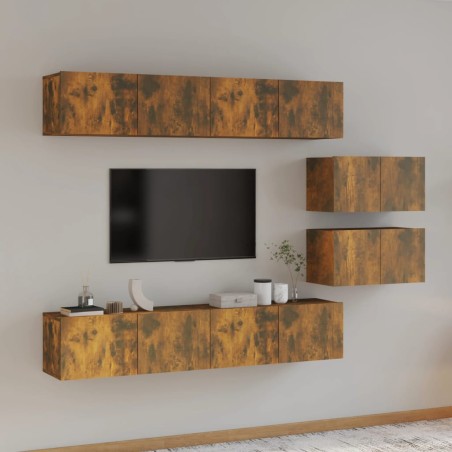 vidaXL Set de muebles de TV 6 pzas madera contrachapada roble ahumado