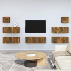 vidaXL Set de muebles de TV 7 pzas madera contrachapada roble ahumado