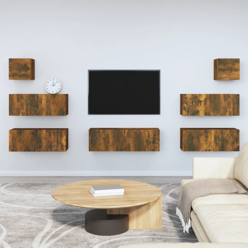 vidaXL Set de muebles de TV 7 pzas madera contrachapada roble ahumado