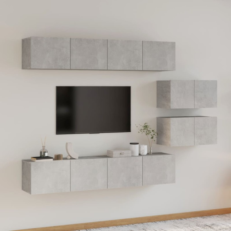 vidaXL Set de muebles de TV 6 pzas madera contrachapada gris hormigón