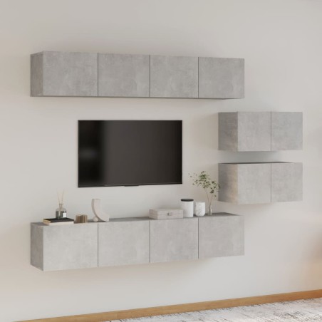 vidaXL Set de muebles de TV 6 pzas madera contrachapada gris hormigón