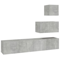 vidaXL Set de muebles de TV 4 pzas madera contrachapada gris hormigón