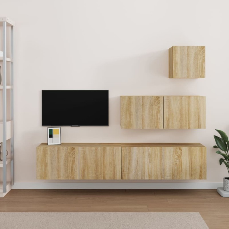 vidaXL Set de muebles para TV 4 pzas madera contrachapada roble Sonoma vidaXL Set de muebles para TV 4 pzas madera contrachapada roble Sonoma