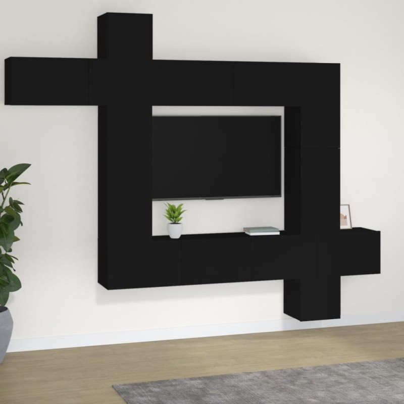 vidaXL Set de muebles de TV 9 piezas madera contrachapada negro vidaXL Set de muebles de TV 9 piezas madera contrachapada negro