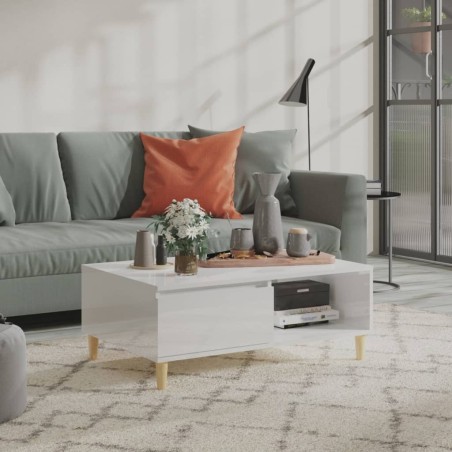 vidaXL Mesa de centro madera contrachapada blanco brillo 90x60x35 cm