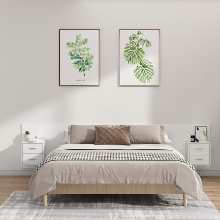 vidaXL Cabecero de cama con mesitas madera contrachapada blanco