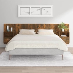 vidaXL Cabecero de cama con mesitas madera contrachapada roble ahumado