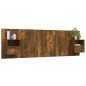 vidaXL Cabecero de cama con mesitas madera contrachapada roble ahumado vidaXL Cabecero de cama con mesitas madera contrachapada roble ahumado