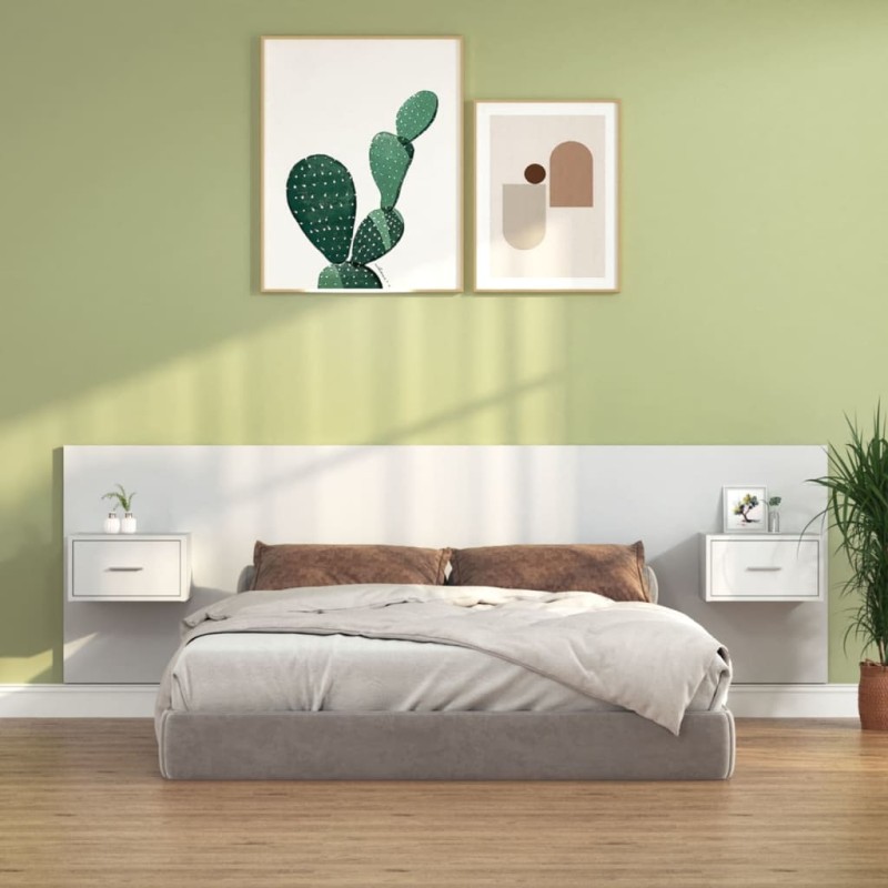 vidaXL Cabecero de cama con mesitas madera contrachapada blanco vidaXL Cabecero de cama con mesitas madera contrachapada blanco