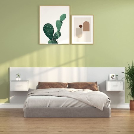 vidaXL Cabecero de cama con mesitas madera contrachapada blanco