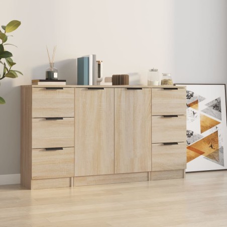 vidaXL Aparadores 3 piezas madera contrachapada color roble sonoma