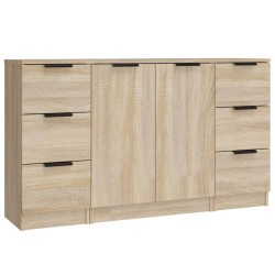 vidaXL Aparadores 3 piezas madera contrachapada color roble sonoma