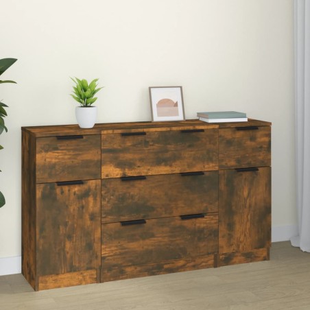 vidaXL Set de aparador 3 piezas madera contrachapada roble ahumado