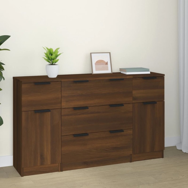 vidaXL Set de aparador 3 piezas madera contrachapada roble marrón