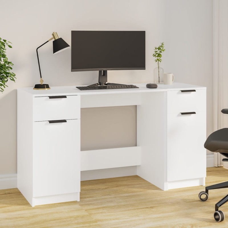 vidaXL Escritorio con armario lateral madera contrachapada blanco vidaXL Escritorio con armario lateral madera contrachapada blanco