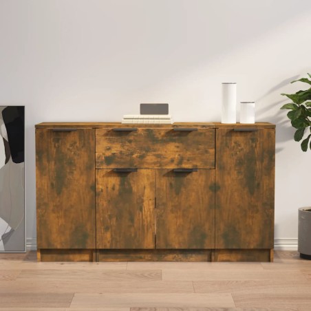 vidaXL Aparadores 3 piezas madera contrachapada roble ahumado