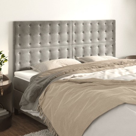 vidaXL Cabeceros 4 unidades de terciopelo gris claro 100x5x78/88 cm