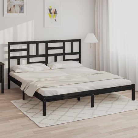 vidaXL Estructura de cama de madera maciza de pino negra 200x200 cm