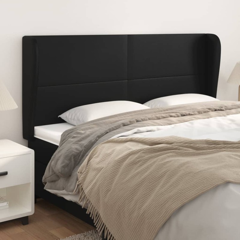vidaXL Cabecero con orejas cuero sintético negro 163x23x118/128cm vidaXL Cabecero con orejas cuero sintético negro 163x23x118/128cm