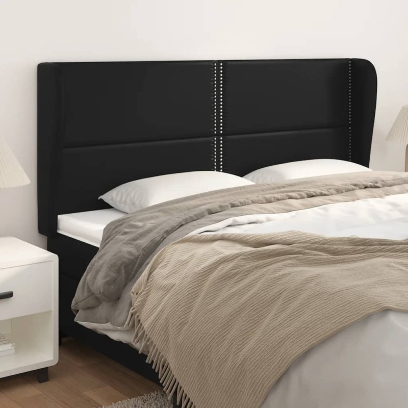 vidaXL Cabecero con orejas cuero sintético negro 163x23x118/128cm vidaXL Cabecero con orejas cuero sintético negro 163x23x118/128cm
