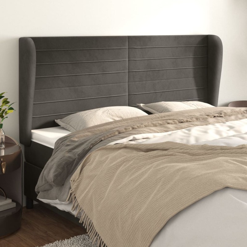 vidaXL Cabecero con orejas de terciopelo gris oscuro 163x23x118/128 cm vidaXL Cabecero con orejas de terciopelo gris oscuro 163x23x118/128 cm