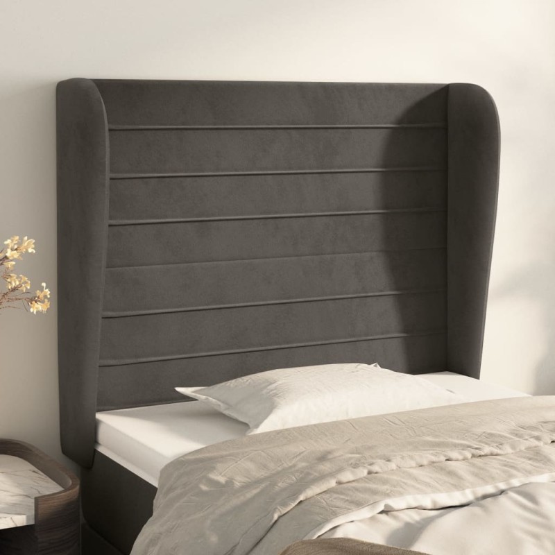 vidaXL Cabecero con orejas de terciopelo gris oscuro 103x23x118/128 cm vidaXL Cabecero con orejas de terciopelo gris oscuro 103x23x118/128 cm