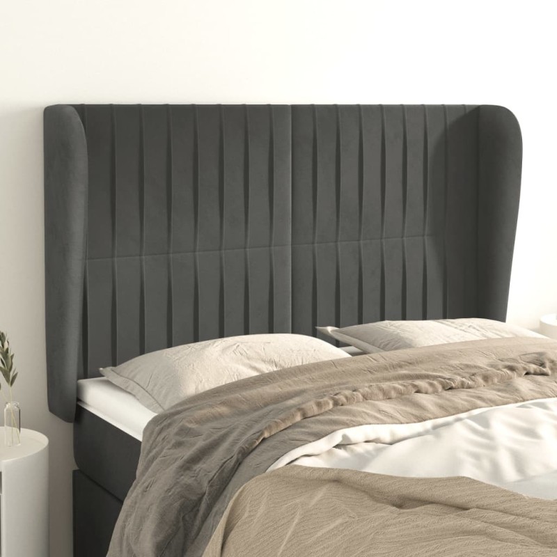 vidaXL Cabecero con orejas de terciopelo gris oscuro 147x23x118/128 cm vidaXL Cabecero con orejas de terciopelo gris oscuro 147x23x118/128 cm