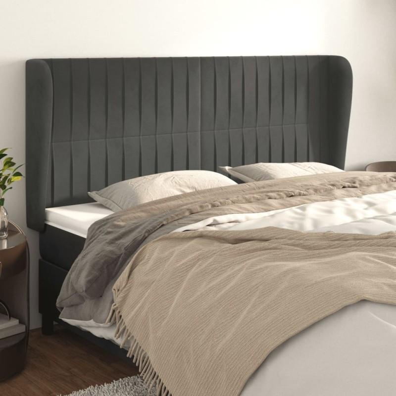 vidaXL Cabecero con orejas de terciopelo gris oscuro 183x23x118/128 cm vidaXL Cabecero con orejas de terciopelo gris oscuro 183x23x118/128 cm