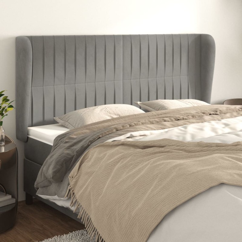 vidaXL Cabecero con orejas de terciopelo gris claro 163x23x118/128 cm vidaXL Cabecero con orejas de terciopelo gris claro 163x23x118/128 cm