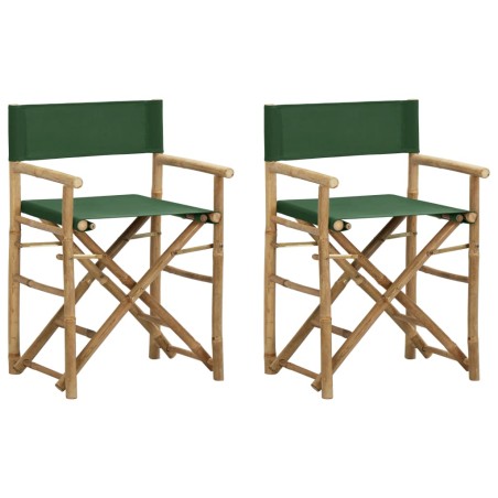 vidaXL Sillas de director plegables 2 piezas bambú y tela verde