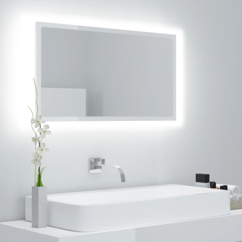 vidaXL Espejo de baño acrílico blanco brillo 80x8,5x37 cm vidaXL Espejo de baño acrílico blanco brillo 80x8,5x37 cm