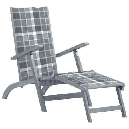 vidaXL Tumbona de jardín con reposapiés y cojín madera maciza acacia