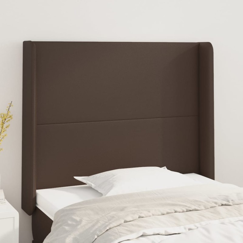 vidaXL Cabecero con orejas de cuero sintético marrón 83x16x118/128 cm