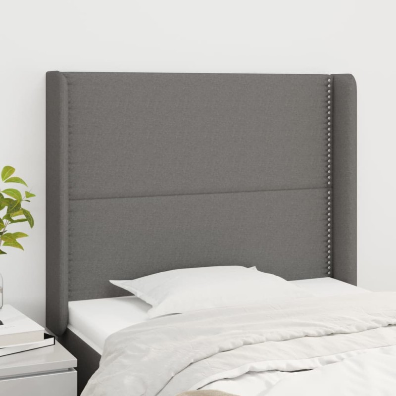 vidaXL Cabecero con orejas de tela gris oscuro 103x16x118/128 cm