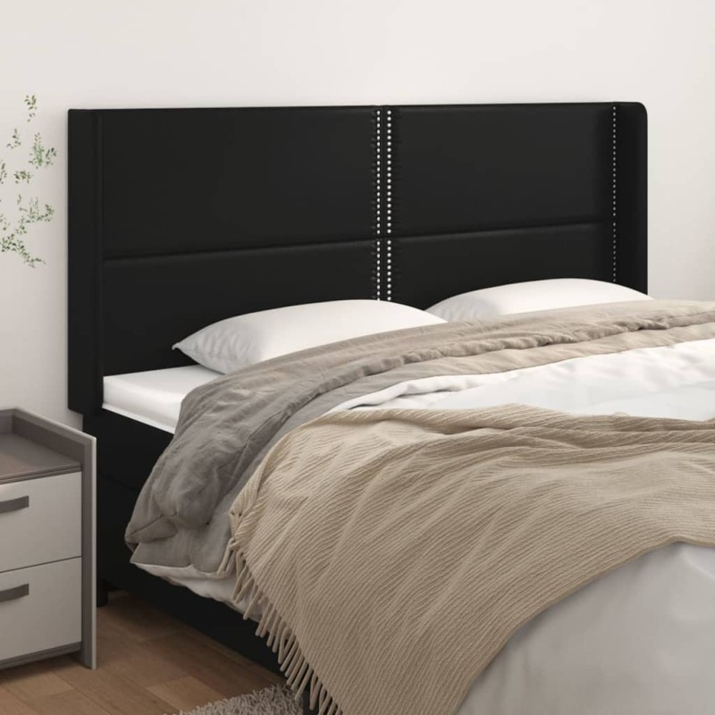 vidaXL Cabecero con orejas de cuero sintético negro 203x16x118/128 cm vidaXL Cabecero con orejas de cuero sintético negro 203x16x118/128 cm