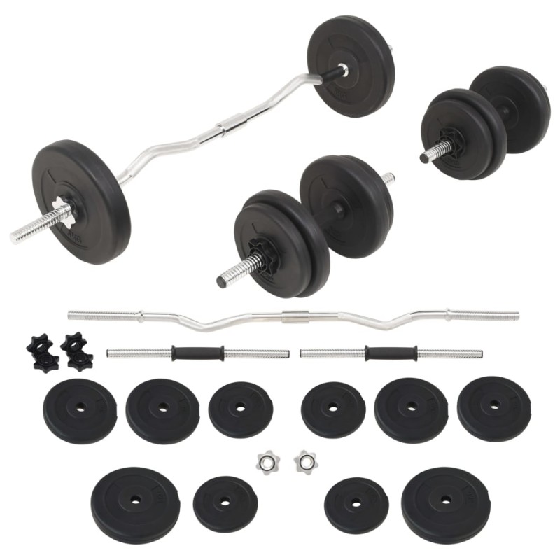 vidaXL Juego de pesas 30 kg barra y mancuernas