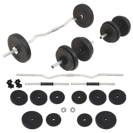 vidaXL Juego de pesas 30 kg barra y mancuernas
