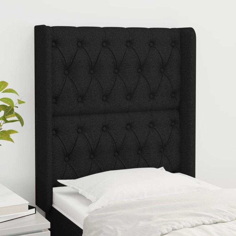 vidaXL Cabecero con orejas de tela negro 83x16x118/128 cm