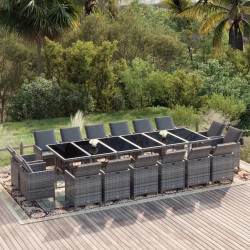 vidaXL Set de comedor jardín 17 pzas con cojines ratán sintético gris