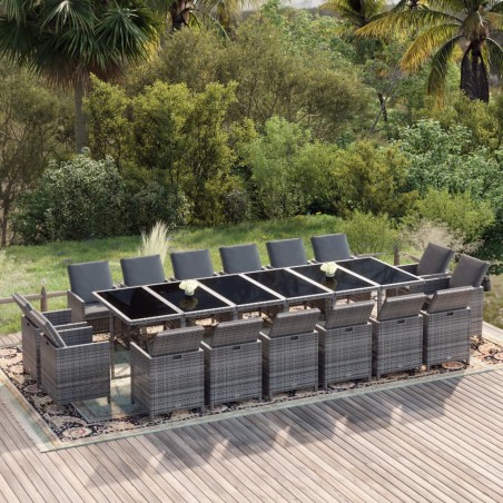 vidaXL Set de comedor jardín 17 pzas con cojines ratán sintético gris