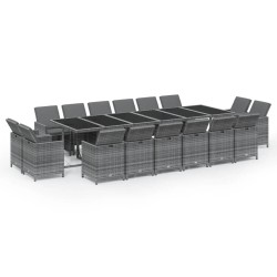 vidaXL Set de comedor jardín 17 pzas con cojines ratán sintético gris