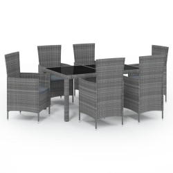 vidaXL Set de comedor de jardín 7 pzas y cojines ratán sintético gris